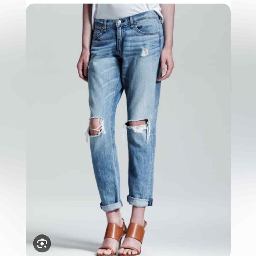 RAG & BONE Boyfriend Jeans Distressed in Moss Color - Size 27